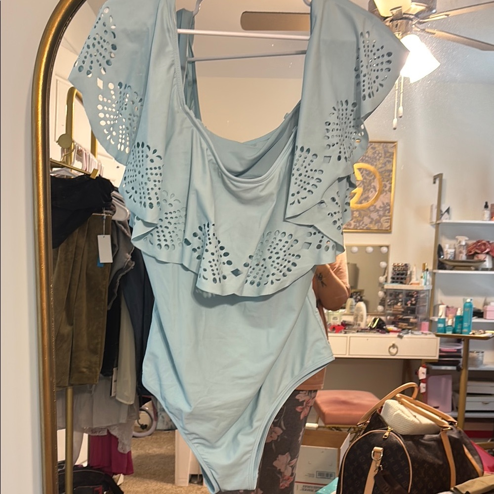 Light Blue Ruffle One-Piece Swimsuit - Women